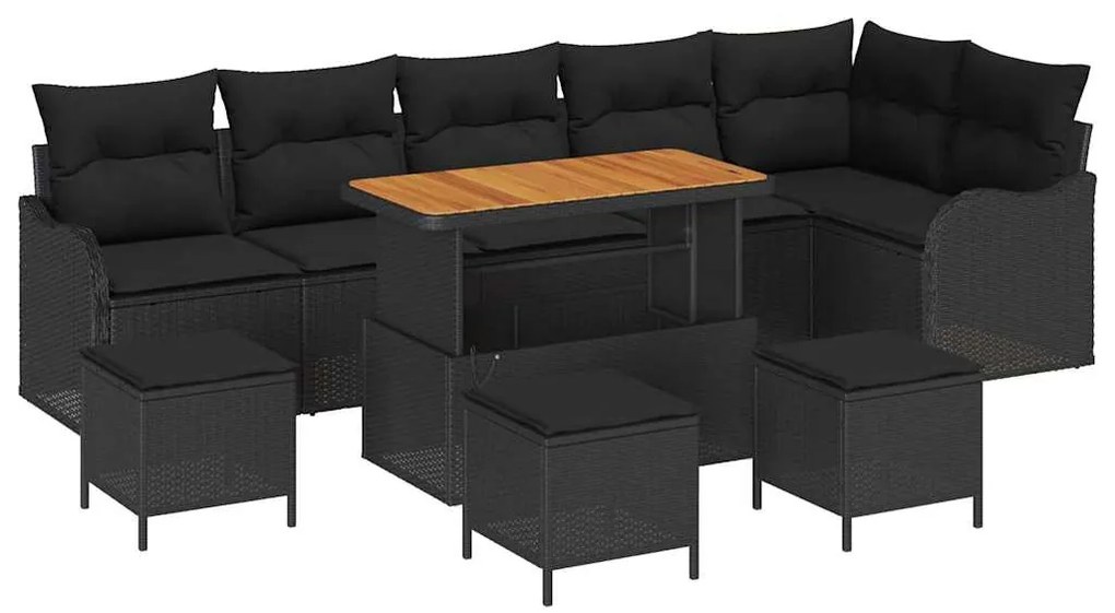 vidaXL Σετ Καναπέ Κήπου Ρυθμιζόμενο ύψος 10 pcs Μαύρο συνθετικό ρατάν