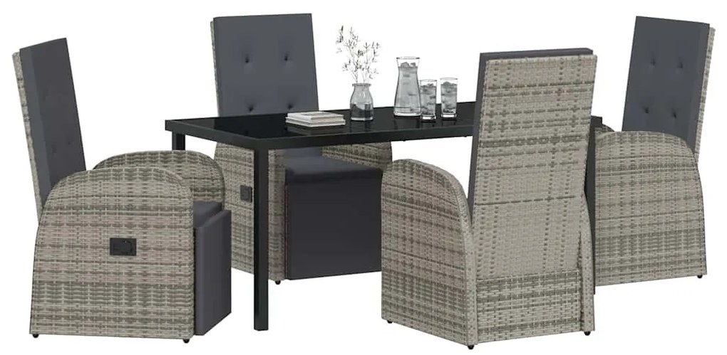 vidaXL Σέτ φαγητού για κήπο με μαξιλάρι 5 pcs Γκρι συνθετικό ρατάν