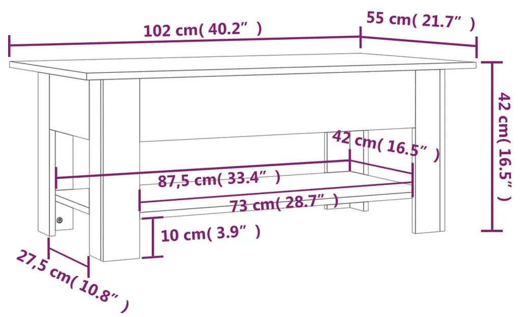 Τραπεζάκι Σαλονιού Καπνιστή Δρυς 102x55x42εκ Επεξεργασμένο Ξύλο - Καφέ