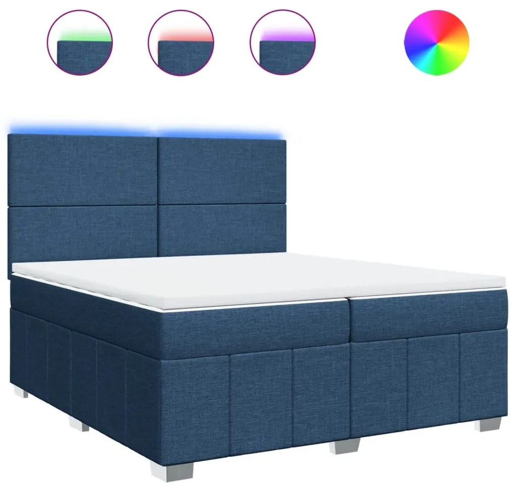 vidaXL Κρεβάτι Boxspring με Στρώμα Μπλε 200x200 εκ. Υφασμάτινο