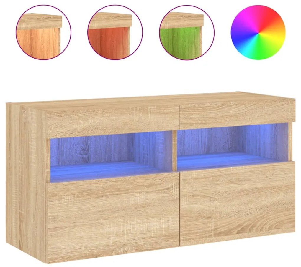 vidaXL Έπιπλο Τοίχου Τηλεόρασης με LED Sonoma Δρυς 80x30x40 εκ.