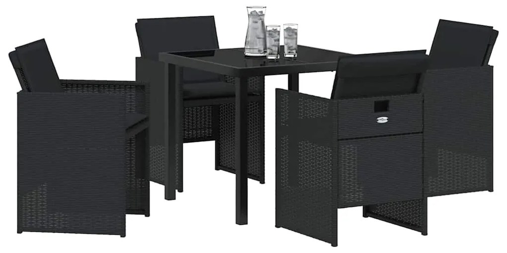 vidaXL Σέτ φαγητού για κήπο με μαξιλάρι 5 pcs Μαύρο Πολυ ράταν