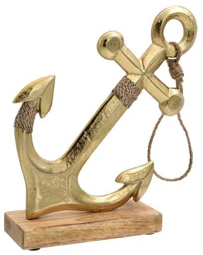 Διακοσμητικό Anchor 753 Fylliana Αλουμινίου με Ξύλινη Βάση Χρυσό χρώμα 19x6x24εκ