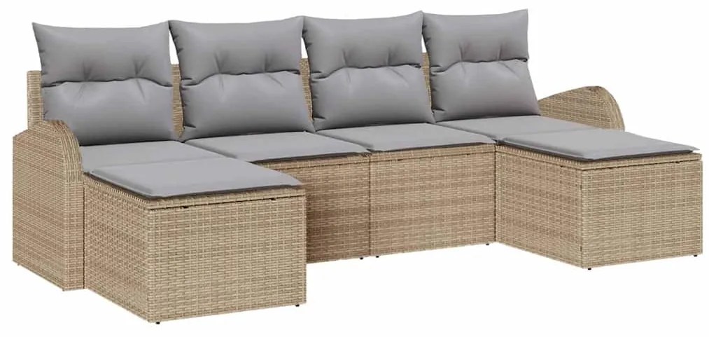 vidaXL Σετ Καναπέ Κήπου με μαξιλάρι 6 pcs Μπεζ Πολυ ράταν