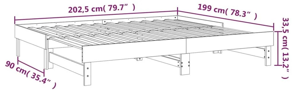 Καναπές Κρεβάτι Συρόμενος Μελί 2x(100x200) εκ. από Μασίφ Πεύκο - Καφέ