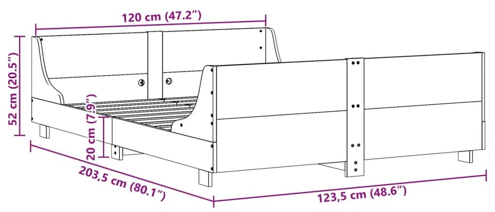 ΣΚΕΛΕΤΟΣ ΚΡΕΒΑΤΙΟΥ ΧΩΡΙΣ ΣΤΡΩΜΑ 120X200 ΕΚ ΜΑΣΙΦ ΞΥΛΟ ΠΕΥΚΟΥ 850770