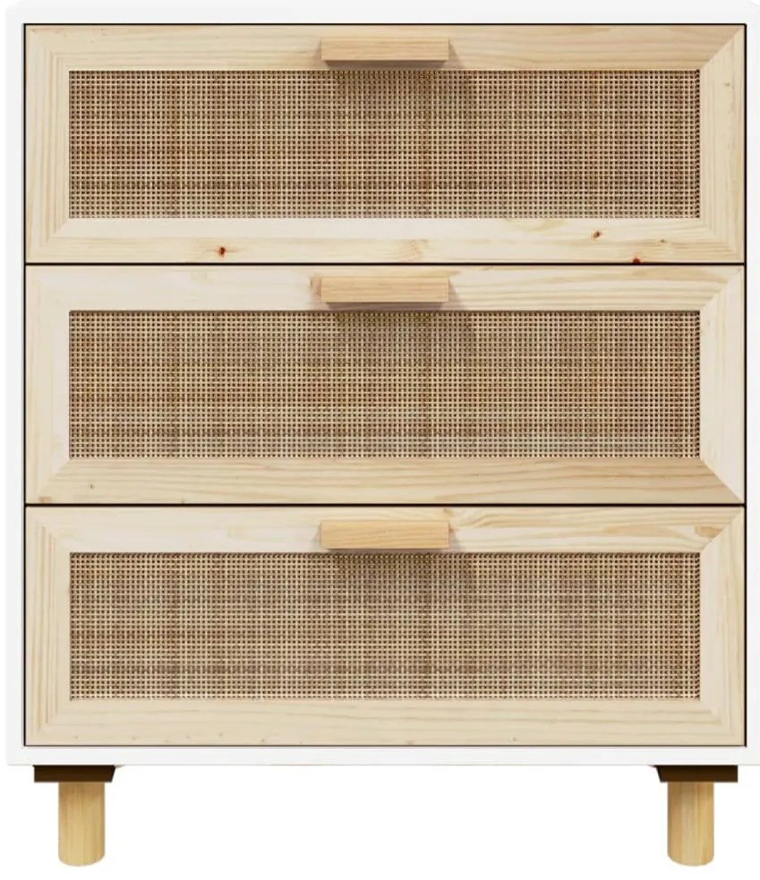 vidaXL Ντουλάπι Λευκό 60 x 30 x 70 εκ. από Μασίφ Πεύκο &amp; Φυσικό Ρατάν