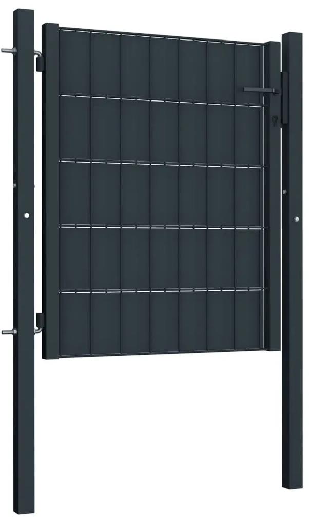 Πόρτα Περίφραξης Ανθρακί 100 x 101 εκ. από PVC / Ατσάλι - Ανθρακί