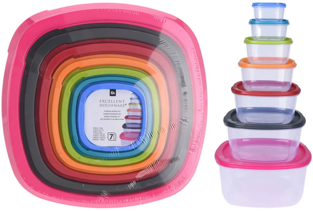 Σετ Πλαστικά Δοχεία Φαγητού Excellent Houseware με χωρητικότητα 225ml, 375ml, 650ml, 1125ml, 1900ml, 3200ml, 5500ml - 7 τεμάχια