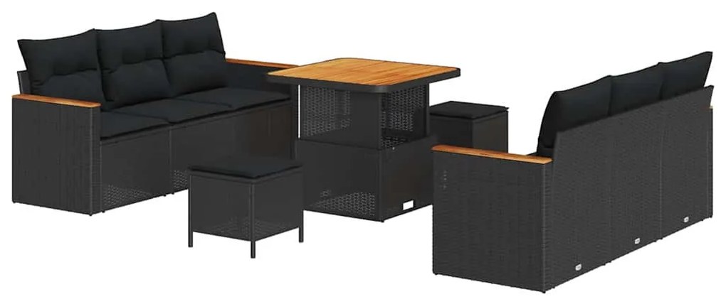 vidaXL Σετ Καναπέ Κήπου με μαξιλάρι 9 pcs Μαύρο Πολυ ράταν