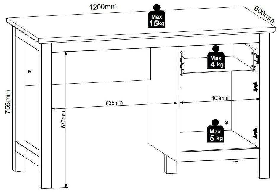 Τραπέζι γραφείου Boston CG129, Με πόρτες, Με συρτάρια, Ο αριθμός των θυρών: 1, Αριθμός συρταριών: 1, 75x120x60cm, 46 kg, Larico πεύκο, Sibu πεύκο