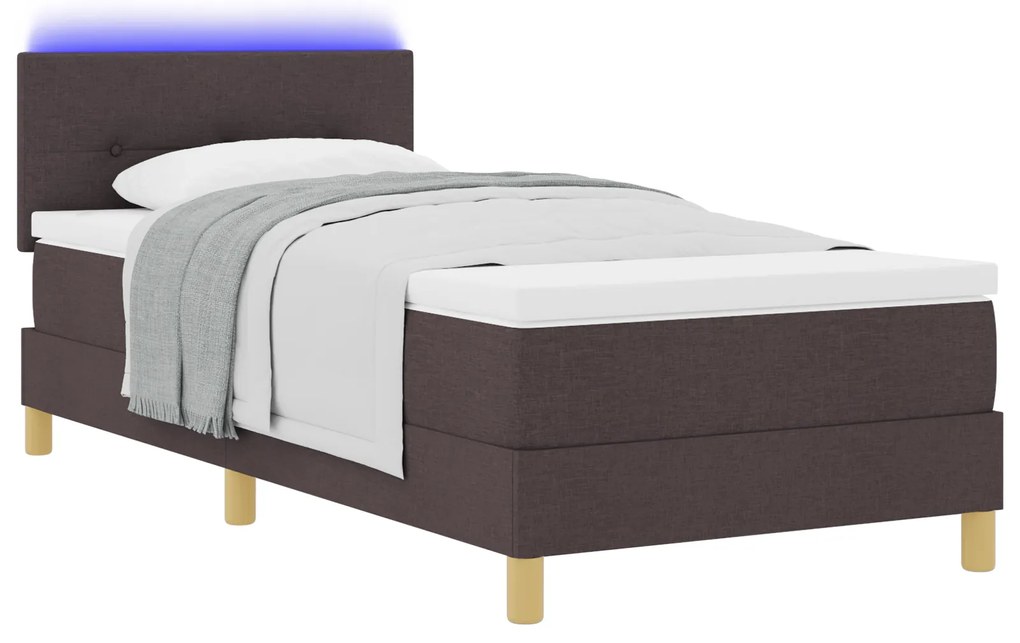 vidaXL Κρεβάτι Σεντονιού με Στρώμα & LED Σκούρο Καφέ 80x200 εκ. Ύφασμα