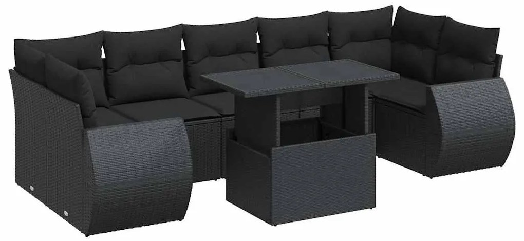 vidaXL Σαλόνι Κήπου 8 Τεμαχίων Μαύρο από Συνθετικό Ρατάν με Μαξιλάρια