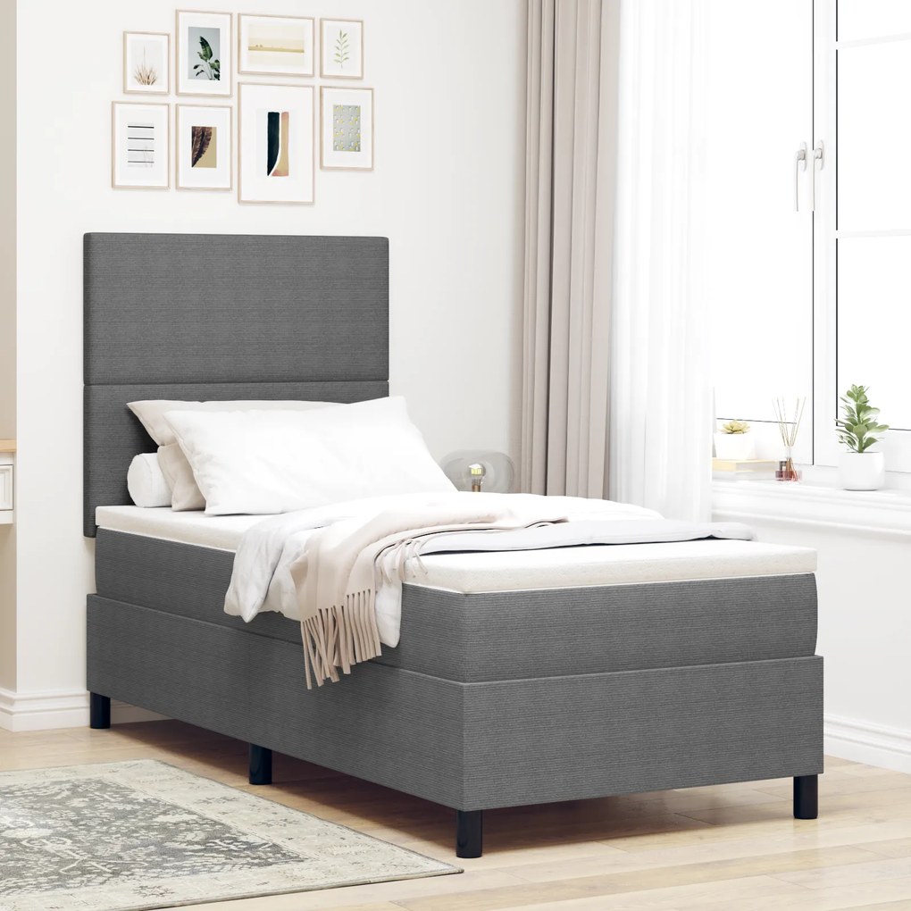 vidaXL Κρεβάτι Box Spring με Στρώμα & LED Ανοιχτό Γκρι 80x200 εκ. Ύφασμα Κορντούρο