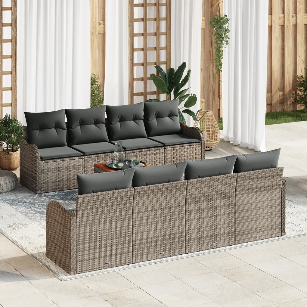 vidaXL Σετ Καναπέ Κήπου Γκρι 9 pcs Γκρι Large Ρατάν, Πολυεστέρας