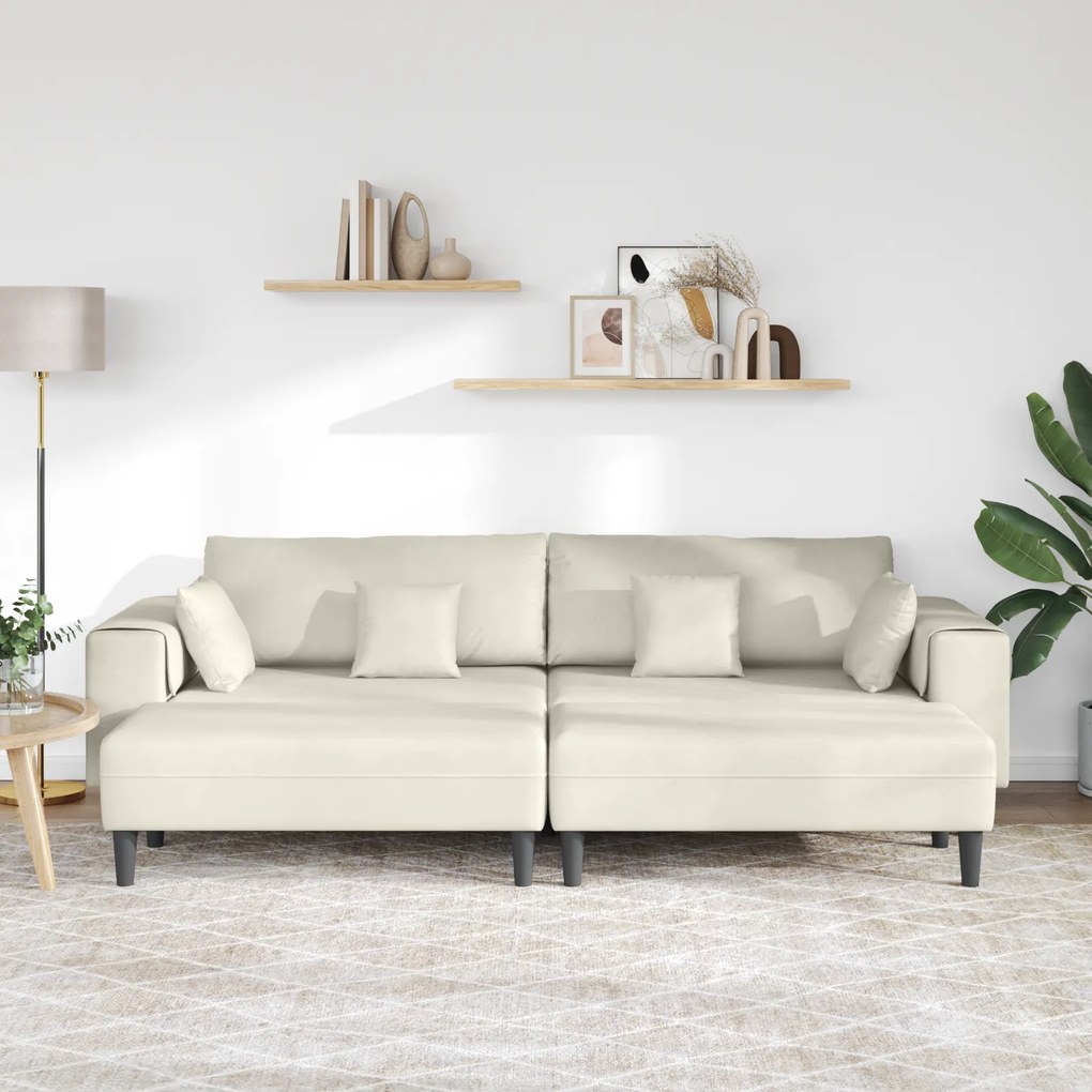 vidaXL Βελούδινος καναπές με μαξιλάρι 3 pcs Κρεμ 208 εκ. Βελούδο