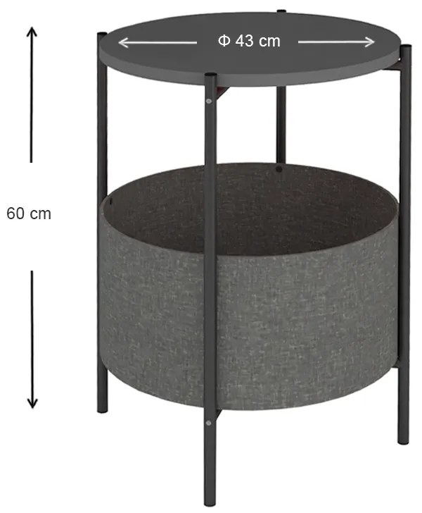 Τραπεζάκι βοηθητικό Kalid Megapap μελαμίνης - υφασμάτινο χρώμα ανθρακί - γκρι 43x43x60εκ.