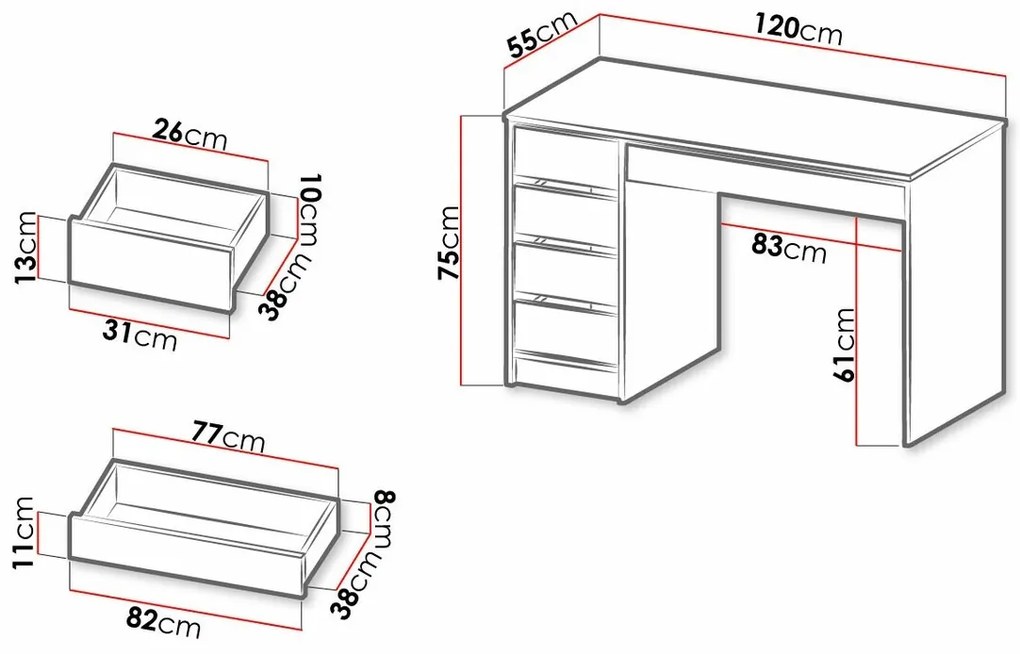 Τραπέζι γραφείου Comfivo 312, Με συρτάρια, Αριθμός συρταριών: 5, 75x120x55cm, 38 kg, Μαύρο | Epipla1.gr