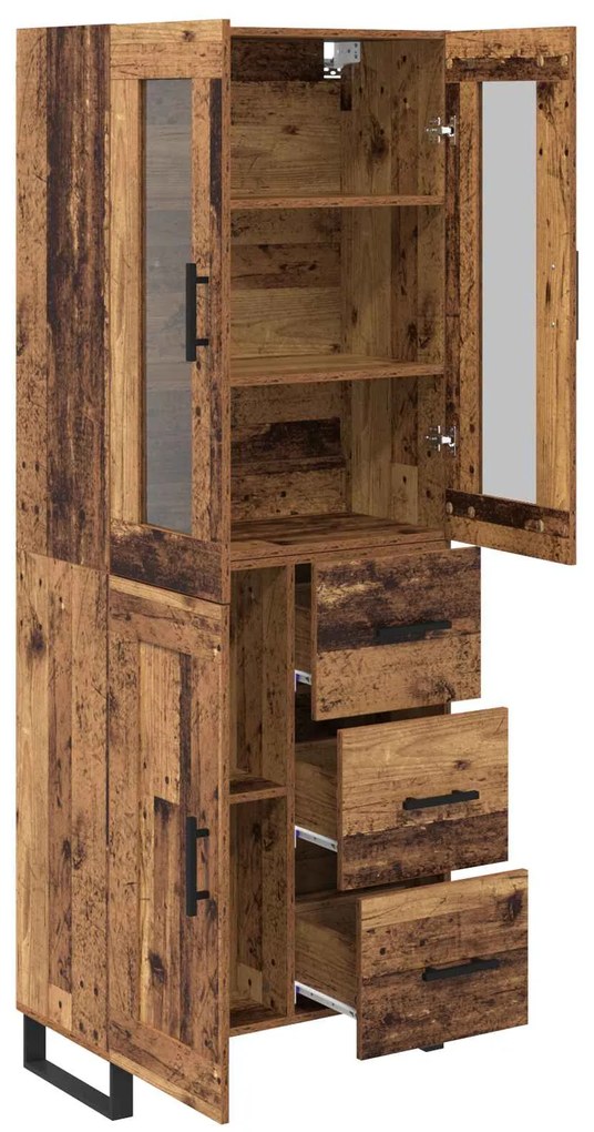 vidaXL Highboard με συρτάρι 2 pcs Παλιό Ξύλο Σύνθετο Ξύλο και Γυαλί