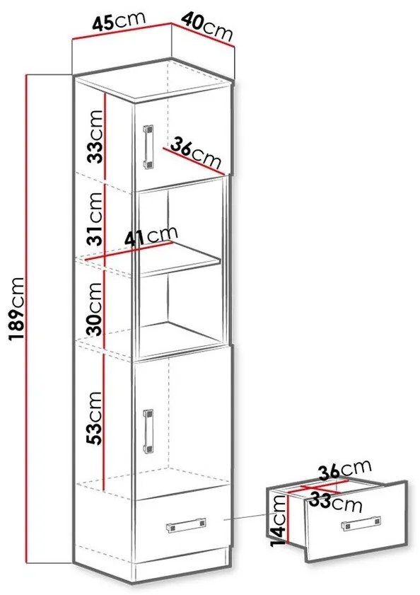 Βιβλιοθήκη Akron K104, Με συρτάρια, Με πόρτες, Κλειστό, Πλαστικοποιημένη μοριοσανίδα, Ο αριθμός των θυρών: 2, Αριθμός συρταριών: 1, 189x45x40cm