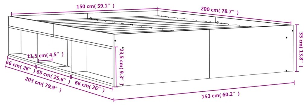 Πλαίσιο Κρεβατιού Καπνιστή Δρυς 150x200 εκ. King Size - Καφέ