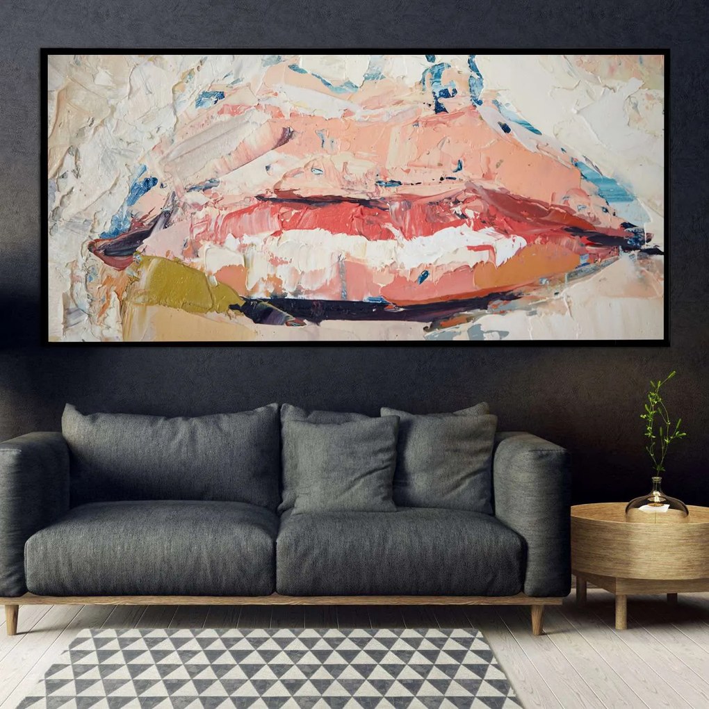 Πίνακας σε Plexiglass με Θέμα &#8220;Lips&#8221; σε μαύρη ξύλινη Κορνίζα - 80cmx50cm