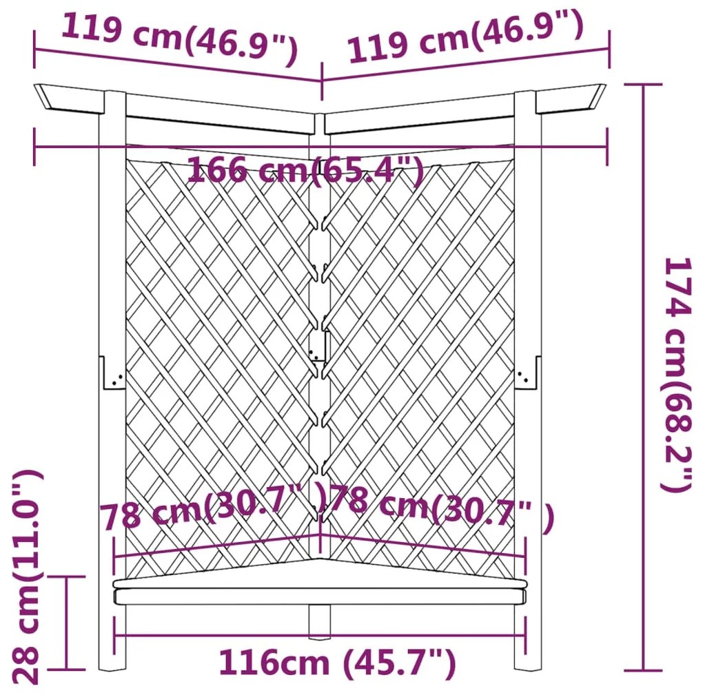 ΠΕΡΓΚΟΛΑ ΓΩΝΙΑΚΗ ΜΕ ΠΑΓΚΟ 166X81X174 ΕΚ ΕΜΠΟΤΙΣΜΕΝΟ ΞΥΛΟ ΠΕΥΚΟΥ 318418