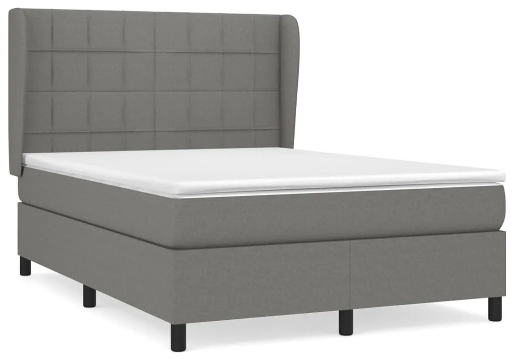 Κρεβάτι Boxspring με Στρώμα Σκούρο Γκρι 140x200 εκ Υφασμάτινο - Γκρι