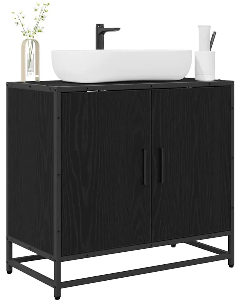 vidaXL Ντουλάπα Νιπτήρα Mπάνιου με πόρτα Μαύρη Οξυά 65 x 33 x 60 εκ