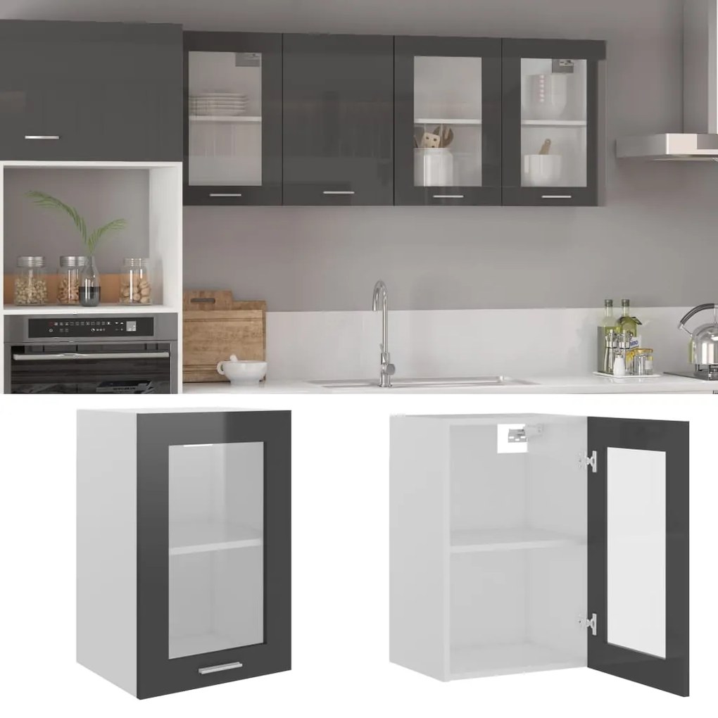 vidaXL Ντουλάπι Κρεμαστό με Τζάμι Γυαλ. Γκρι 40x31x60 εκ. Μοριοσανίδα