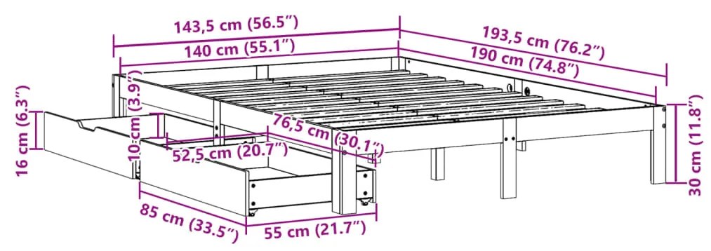 Σκελετός Κρεβ. Χωρίς Συρτάρια Καφέ Κεριού 140x190 εκ. - Καφέ