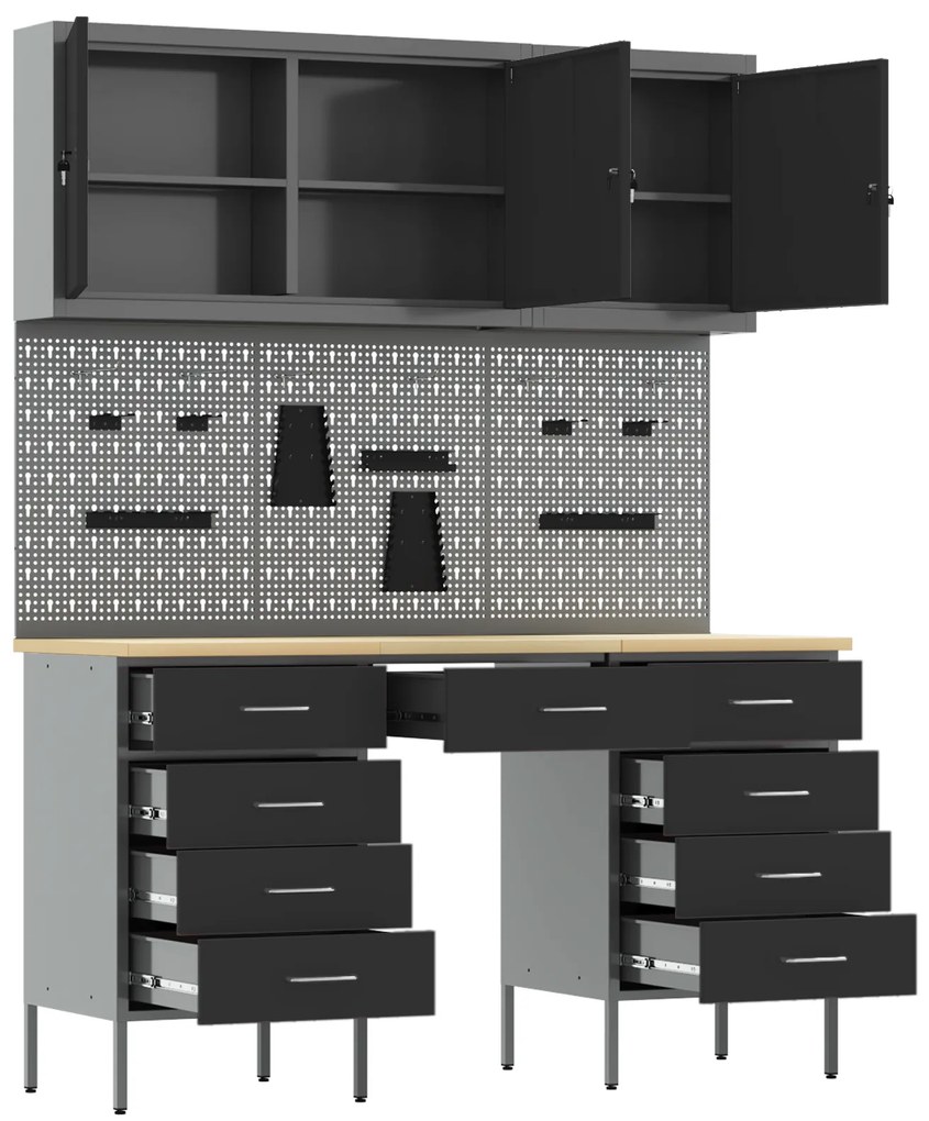 vidaXL Ντουλάπα Εργασίας με συρτάρι 8 pcs Μαύρο 150 x 55 x 200 εκ