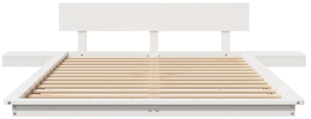 vidaXL Σκελετός κρεβατιού με κομοδίνα Λευκό 135x190 εκ. Μασίφ ξύλο