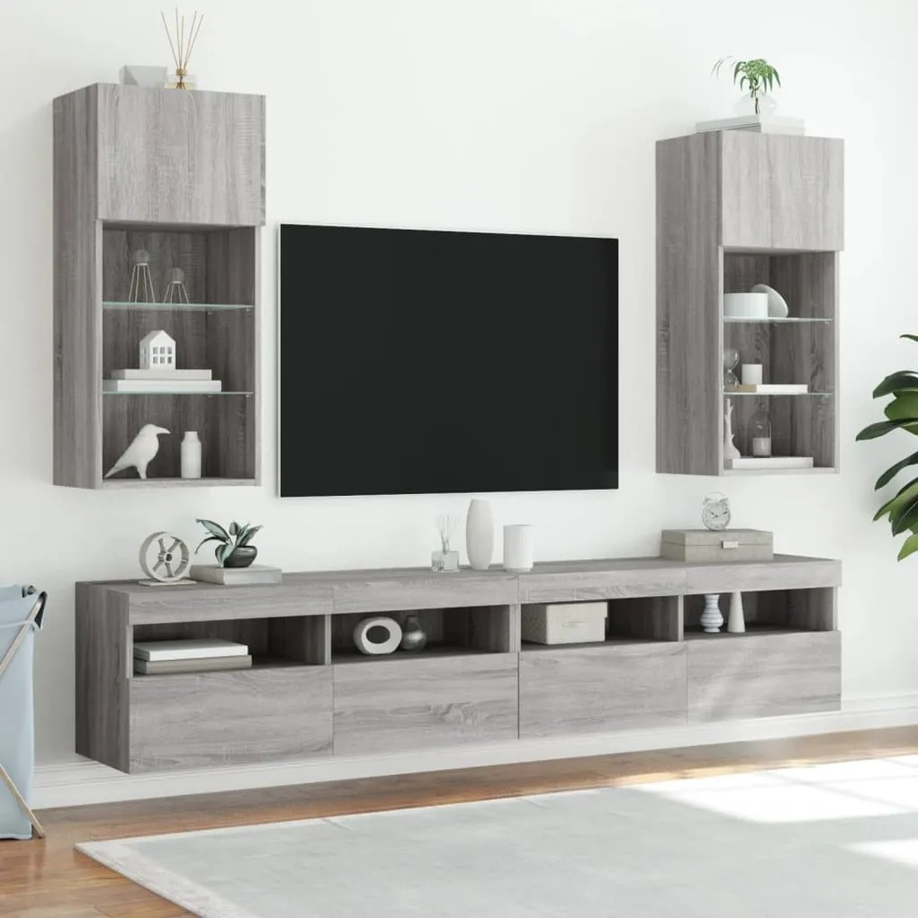 vidaXL Έπιπλα Τηλεόρασης με LED 2 τεμ. Γκρι Sonoma 40,5x30x90 εκ.