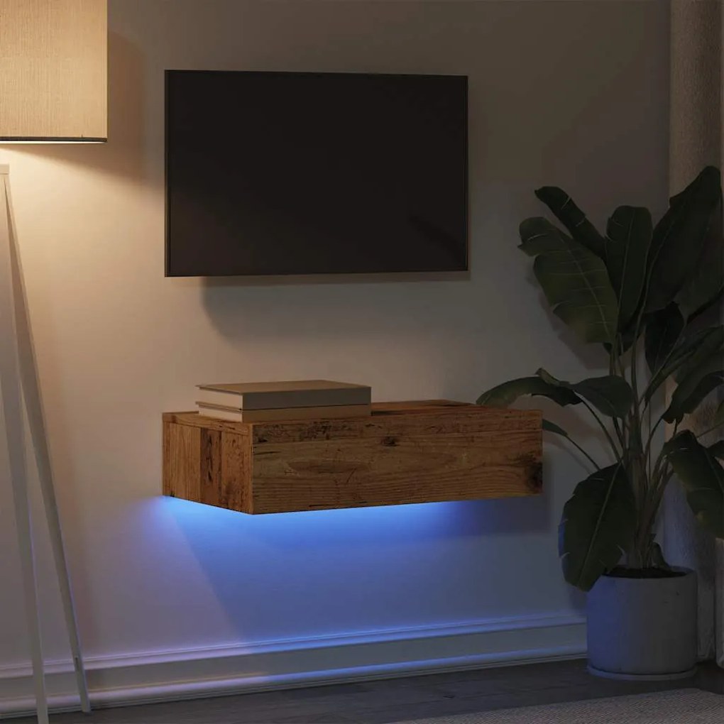 Ντουλάπι τηλεόρασης με φώτα LED Παλιό ξύλο 60x35x15,5 cm - Καφέ
