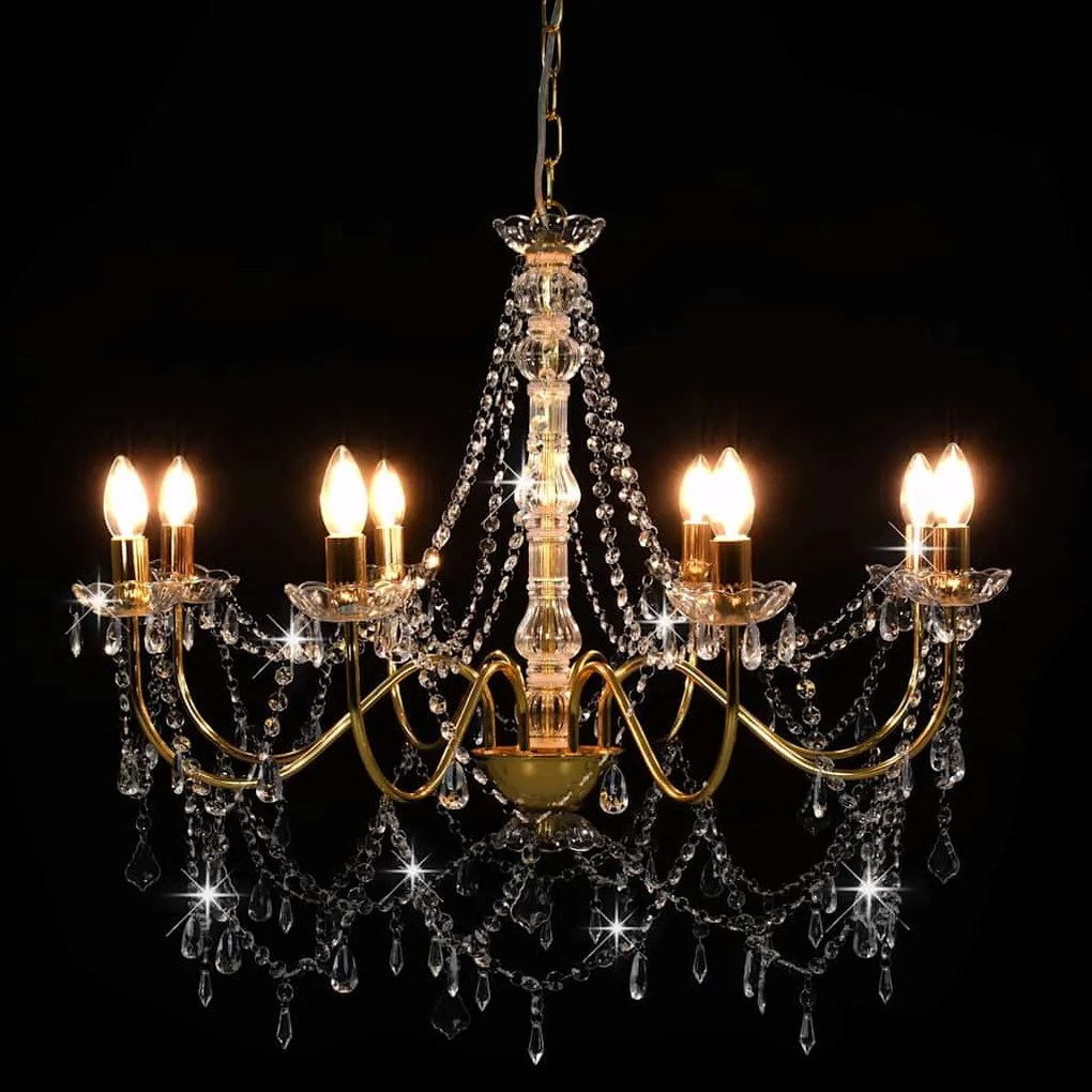 vidaXL Πολυέλαιος με Χάντρες Χρυσός με 8 Ντουί Ε14