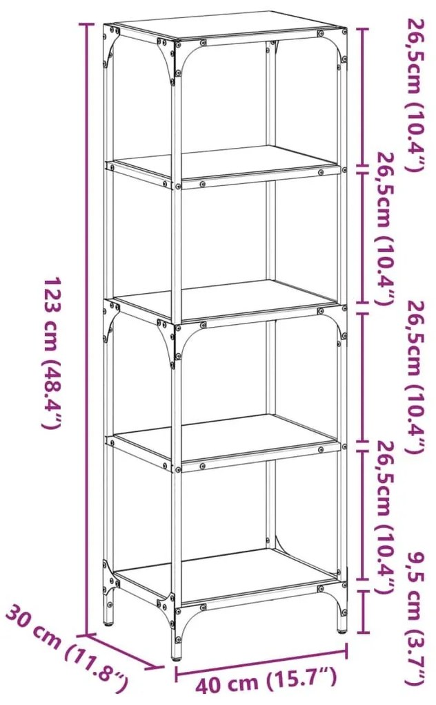 Ράφι Αποθήκευσης Επιφάνεια Μαύρο Γυαλί 40x30x123 εκ. Ατσάλι - Μαύρο