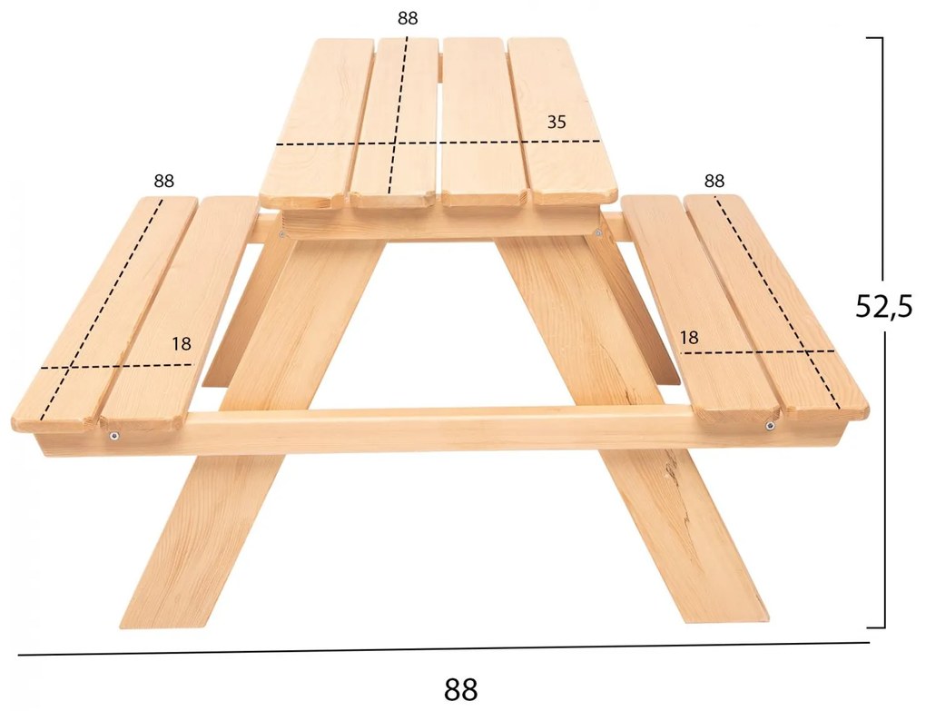 ΠΑΙΔΙΚΟ ΤΡΑΠΕΖΙ ΠΙΚΝΙΚ ΞΥΛΙΝΟ MIKO  ΦΥΣΙΚΟ 88x88x52,5Y εκ.