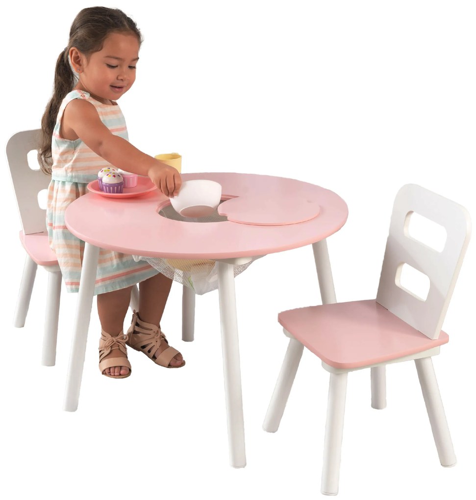 Τραπεζαρία KidKraft Round Table and 2 Chair Set-Λευκό / Ροζ