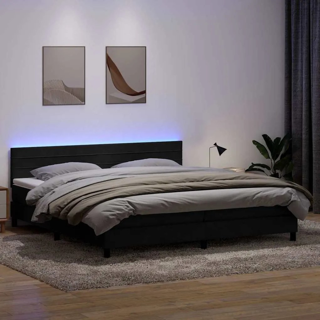 vidaXL Κρεβάτι Boxspring με Στρώμα &amp; LED Μαύρο 180x220 cm Βελούδινο