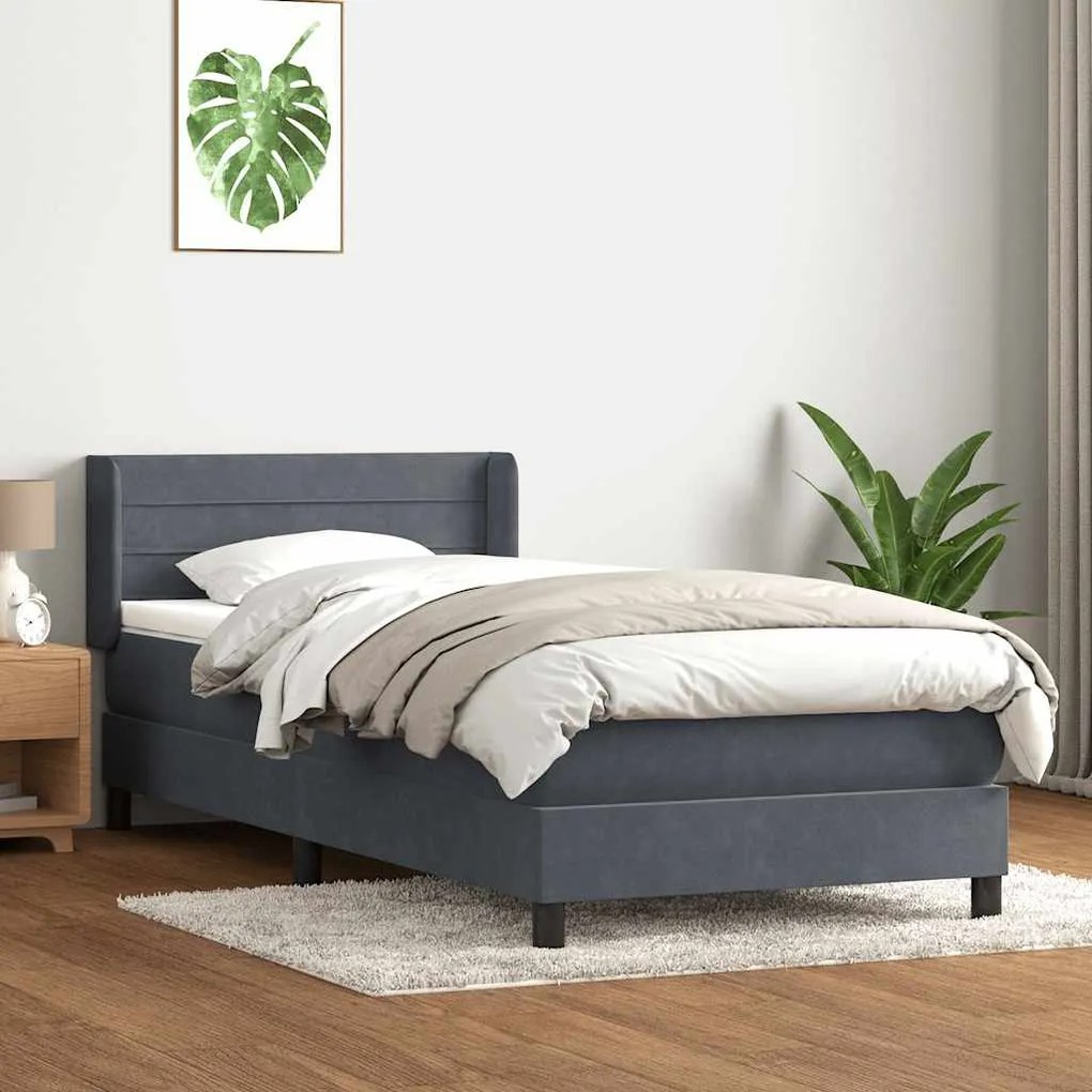 Κρεβάτι Boxspring με Στρώμα Σκούρο Γκρι 80x220 εκ. Βελούδινο