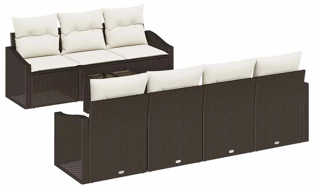 vidaXL Σετ Καναπέ με μαξιλάρι 8 pcs Καφέ και Κρέμα συνθετικό ρατάν