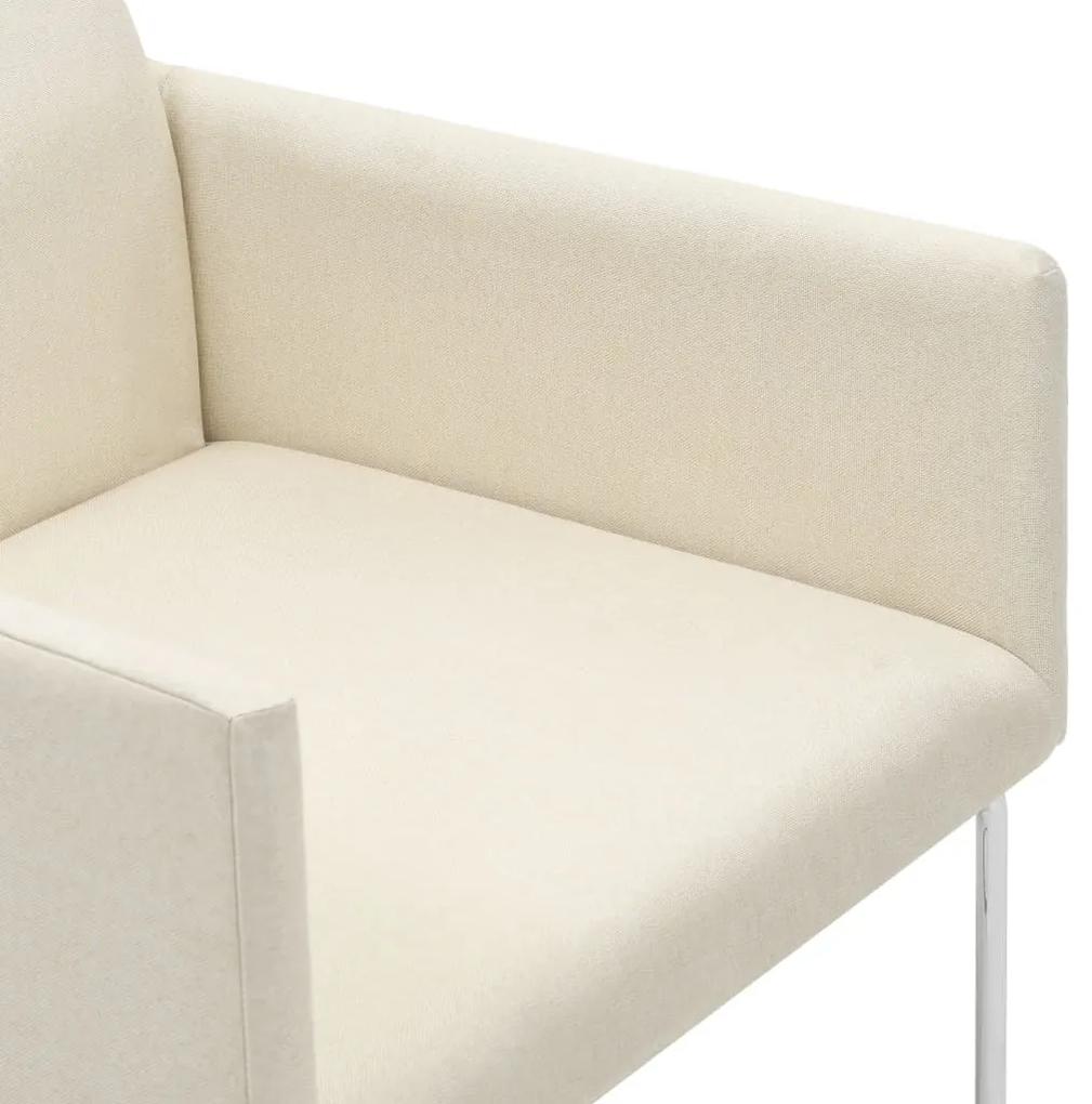 Καρέκλες Τραπεζαρίας 6 τεμ. Λευκές Υφασμάτινες με Λινό Σχέδιο - Λευκό