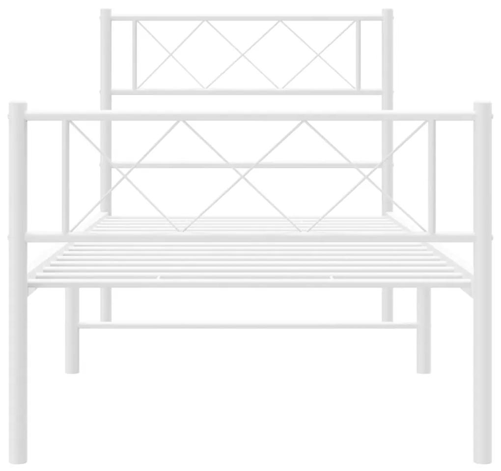 vidaXL Πλαίσιο Κρεβατιού με Κεφαλάρι/Ποδαρικό Λευκό 107x203 εκ Μέταλλο