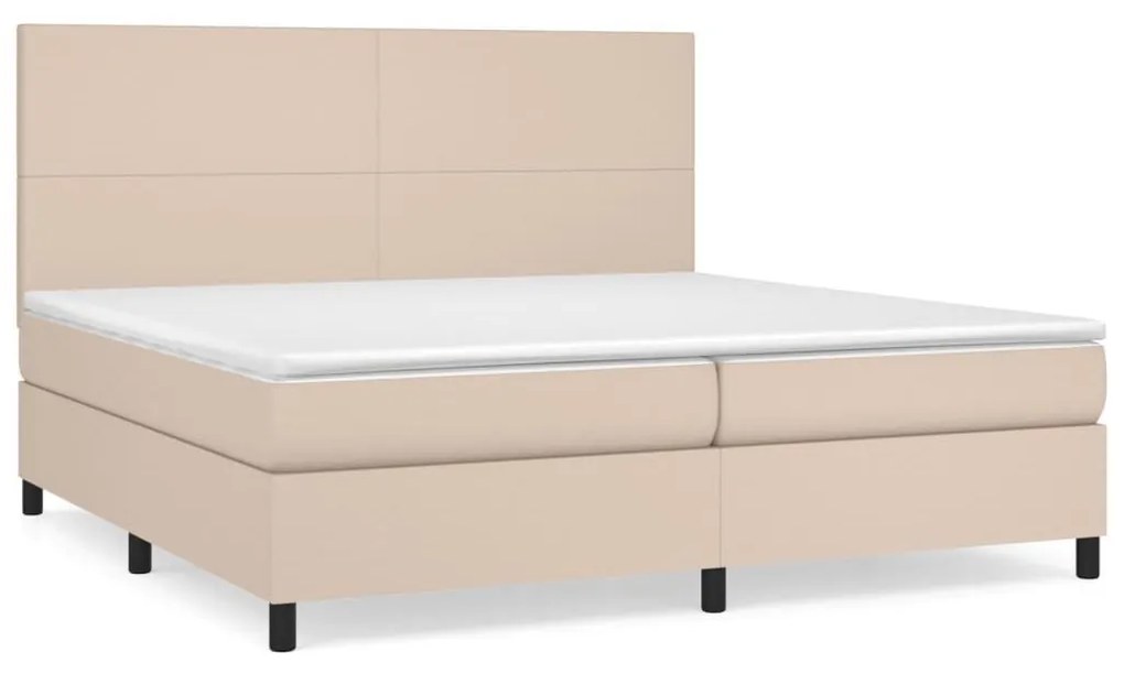 Κρεβάτι Boxspring με Στρώμα Καπουτσίνο 200x200εκ.από Συνθ.Δέρμα - Καφέ