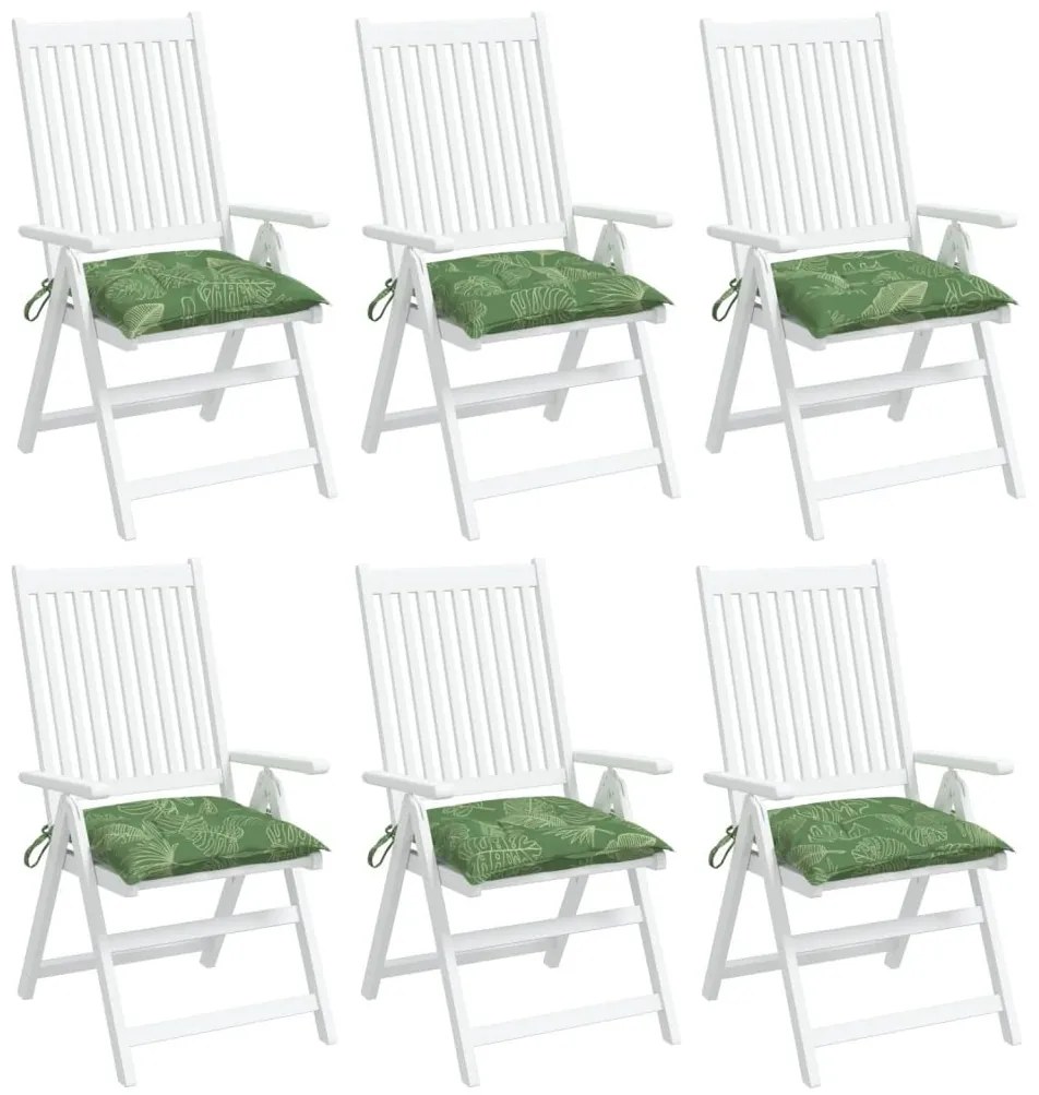 Μαξιλάρια Καρέκλας 6 τεμ. Σχέδιο Φύλλων 50x50x7 εκ. Υφασμάτινα - Πράσινο