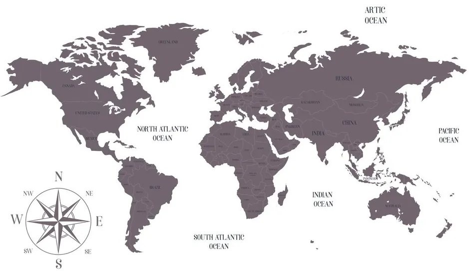 Εικόνα στο φελλό ενός αξιοπρεπούς χάρτη του κόσμου σε καφέ - 120x80  transparent