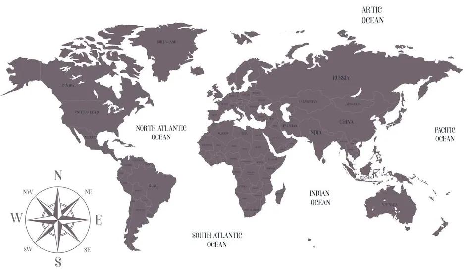 Εικόνα στο φελλό ενός αξιοπρεπούς χάρτη του κόσμου σε καφέ - 120x80  wooden