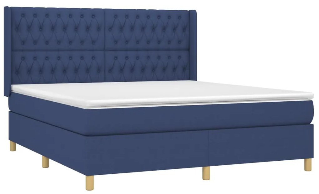 vidaXL Κρεβάτι Boxspring με Στρώμα Μπλε 180x200 εκ. Υφασμάτινο