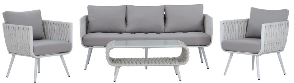 ΣΕΤ ΣΑΛΟΝΙ 4ΤΜΧ VARNAMO HM5282.12 ΑΛΟΥΜΙΝΙΟ ΛΕΥΚΟ-ΣΧΟΙΝΙ STRAP ΓΚΡΙ-ΓΥΑΛΙ